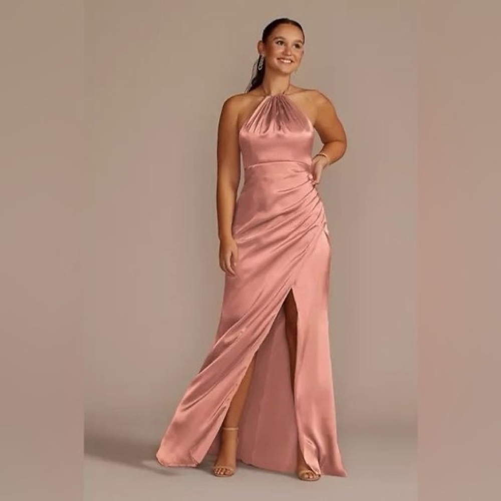 GALINA SIGNATURE Tie-Neck Halter Mermaid Dress in Desert Coral - Size 4
